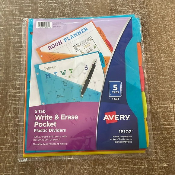 Avery 5 Tab Pocket Plastic Dividers, Brand New - Picture 1 of 4